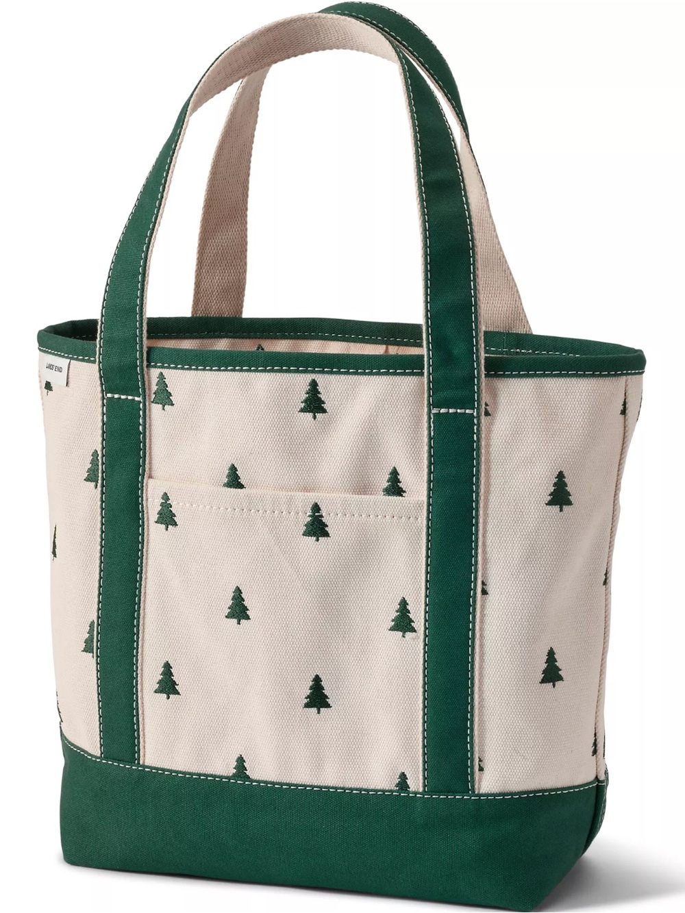 Lands’ End Medium Natural Embroidered Trees 5 Pocket Open Top Canvas Tote Bag